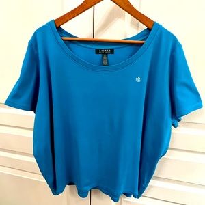 Ralph Lauren Plus Size Woman 3X Cerulean Blue Logo Tshirt Scoop Neck T-Shirt